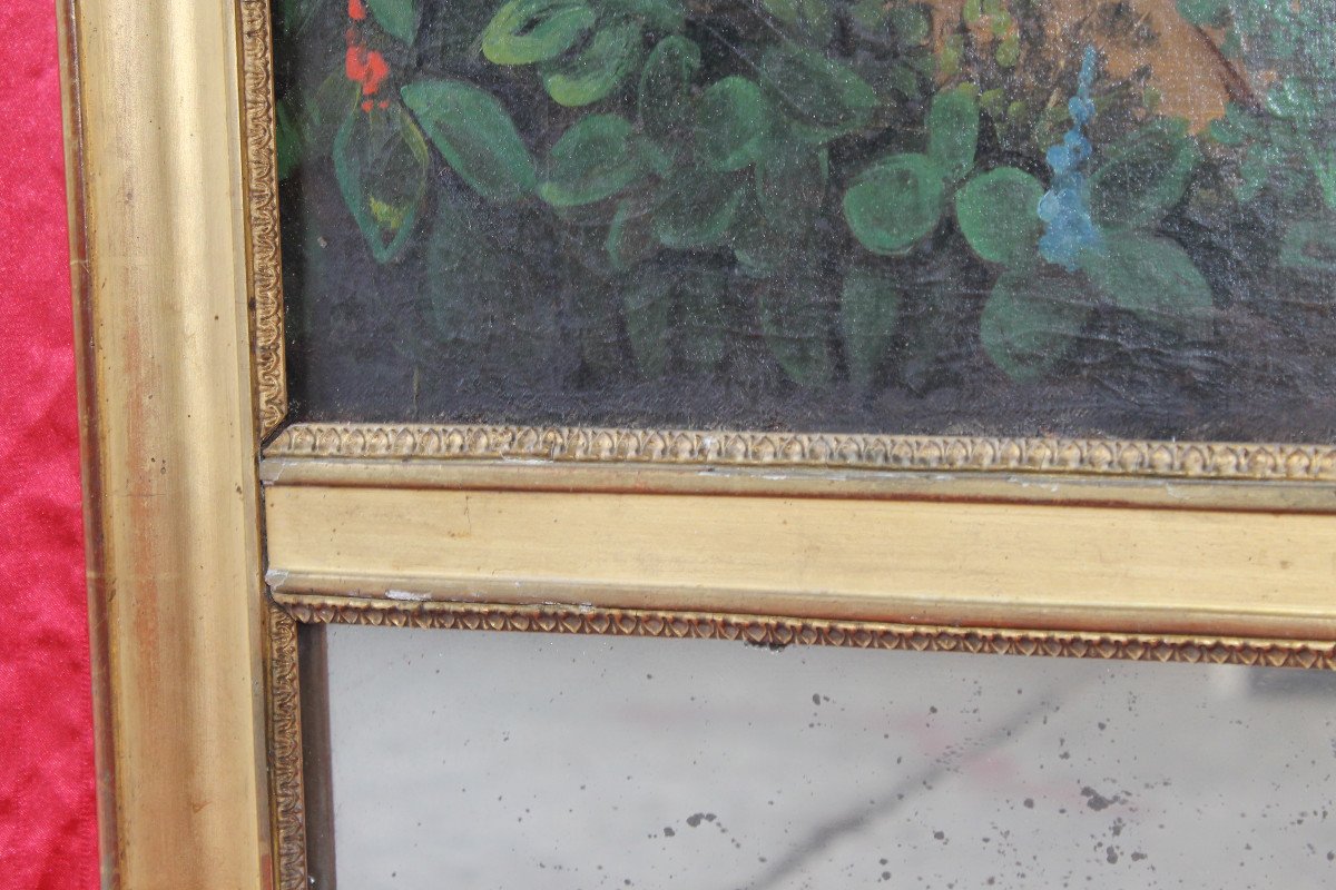 Trumeau époque Empire en bois doré et huile sur toile avec une scène champêtre-photo-1