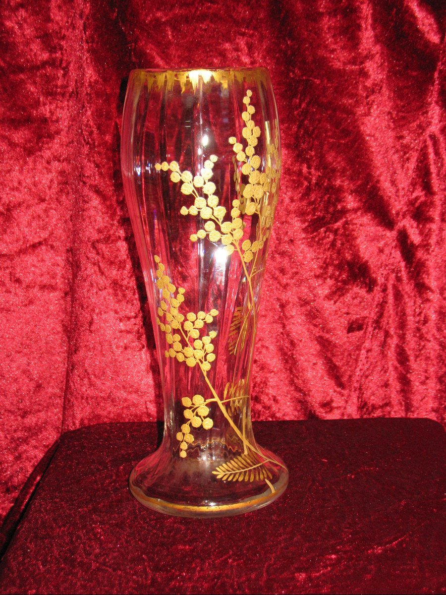 Vase  en verre peint à l'or fin à décor de fleurs époque 19ème-photo-2