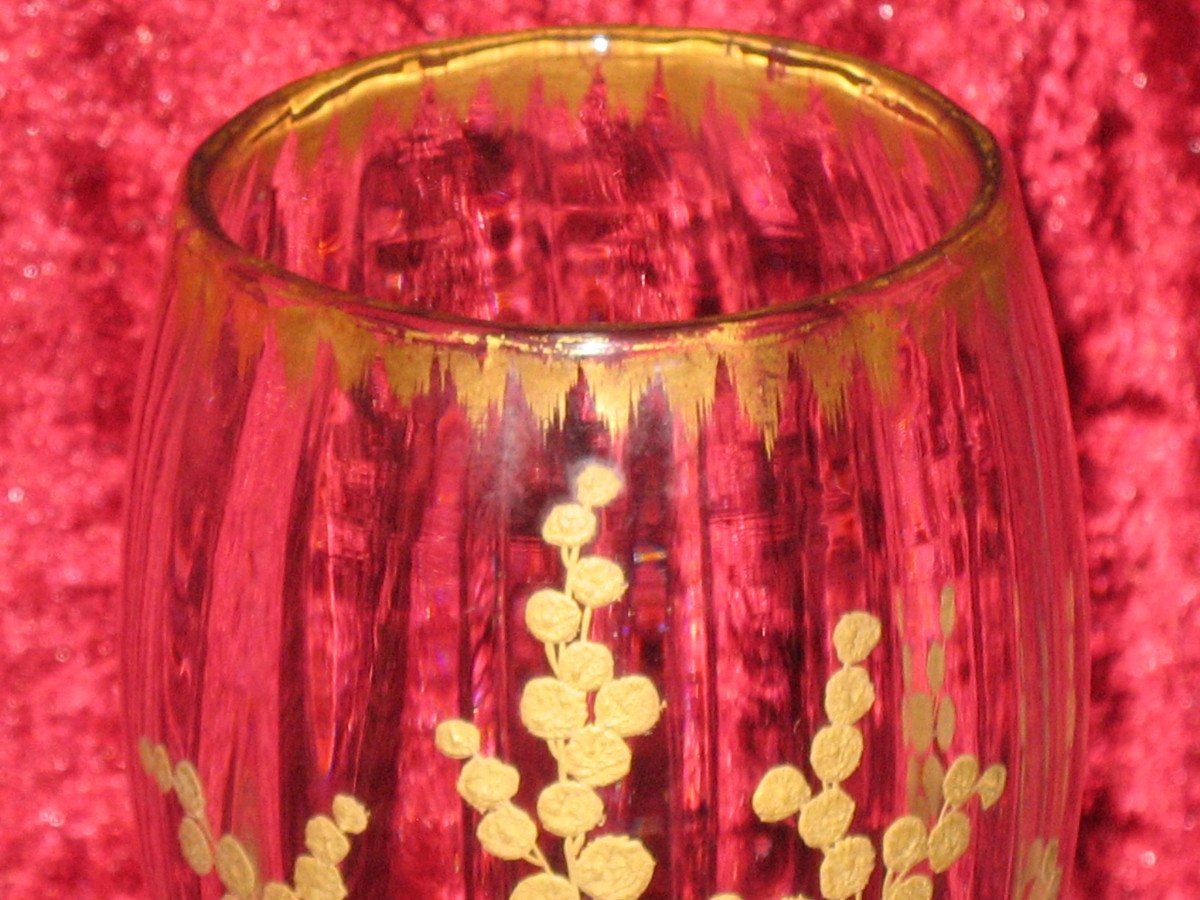 Hand-painted Glass Vase With Fine Gold Decorated With Flowers, 19th Century-photo-4