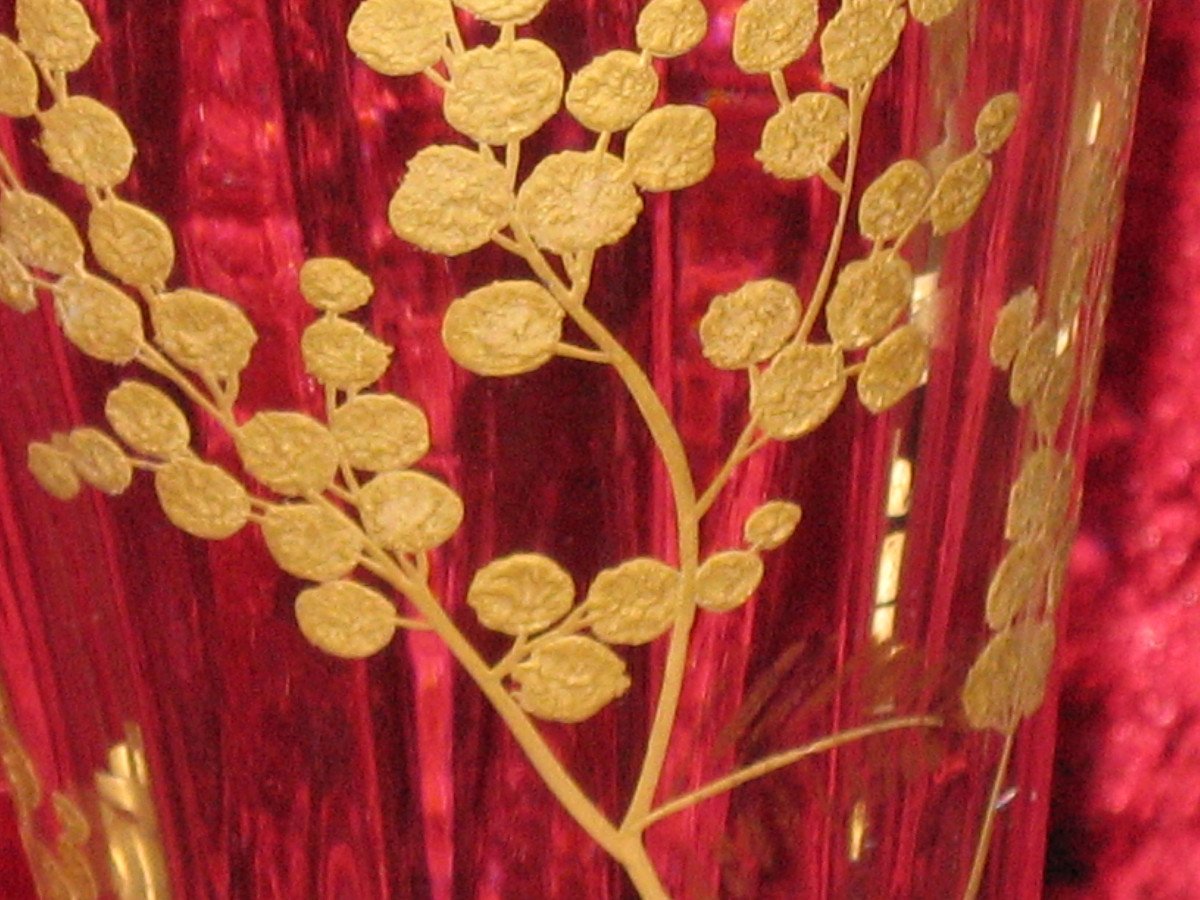 Hand-painted Glass Vase With Fine Gold Decorated With Flowers, 19th Century-photo-1