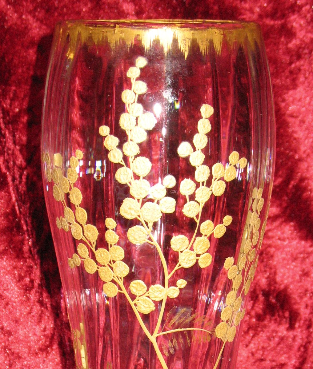 Vase  en verre peint à l'or fin à décor de fleurs époque 19ème-photo-3