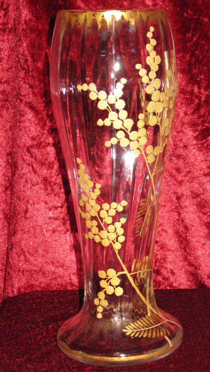 Vase  en verre peint à l'or fin à décor de fleurs époque 19ème-photo-5