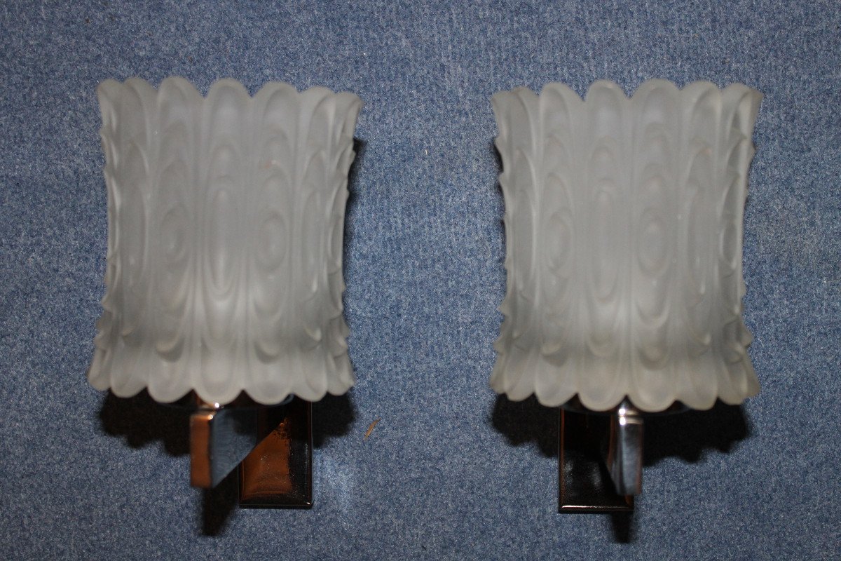 Pair Of Opalescent Glass Sconces From The 70s-photo-2