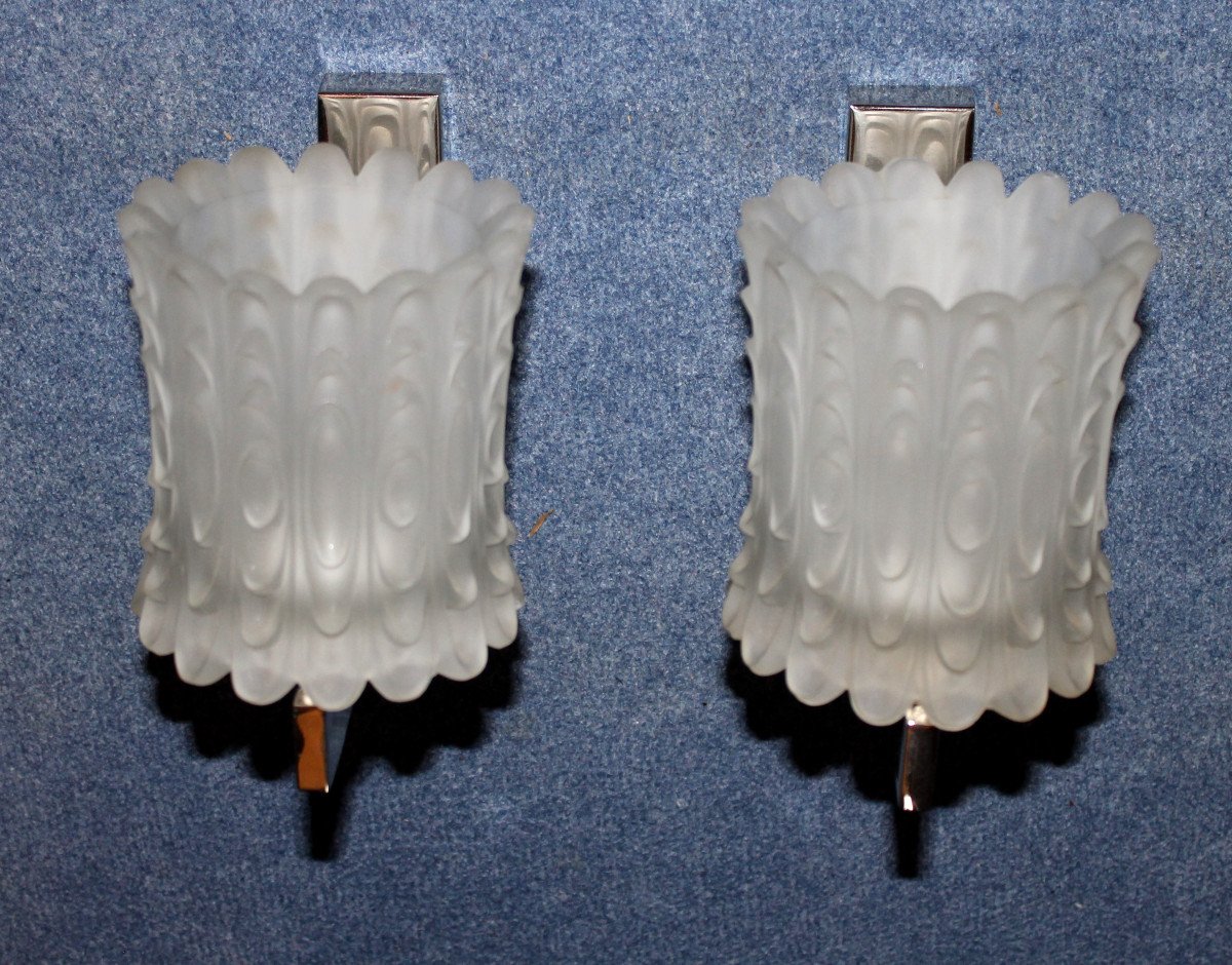 Pair Of Opalescent Glass Sconces From The 70s