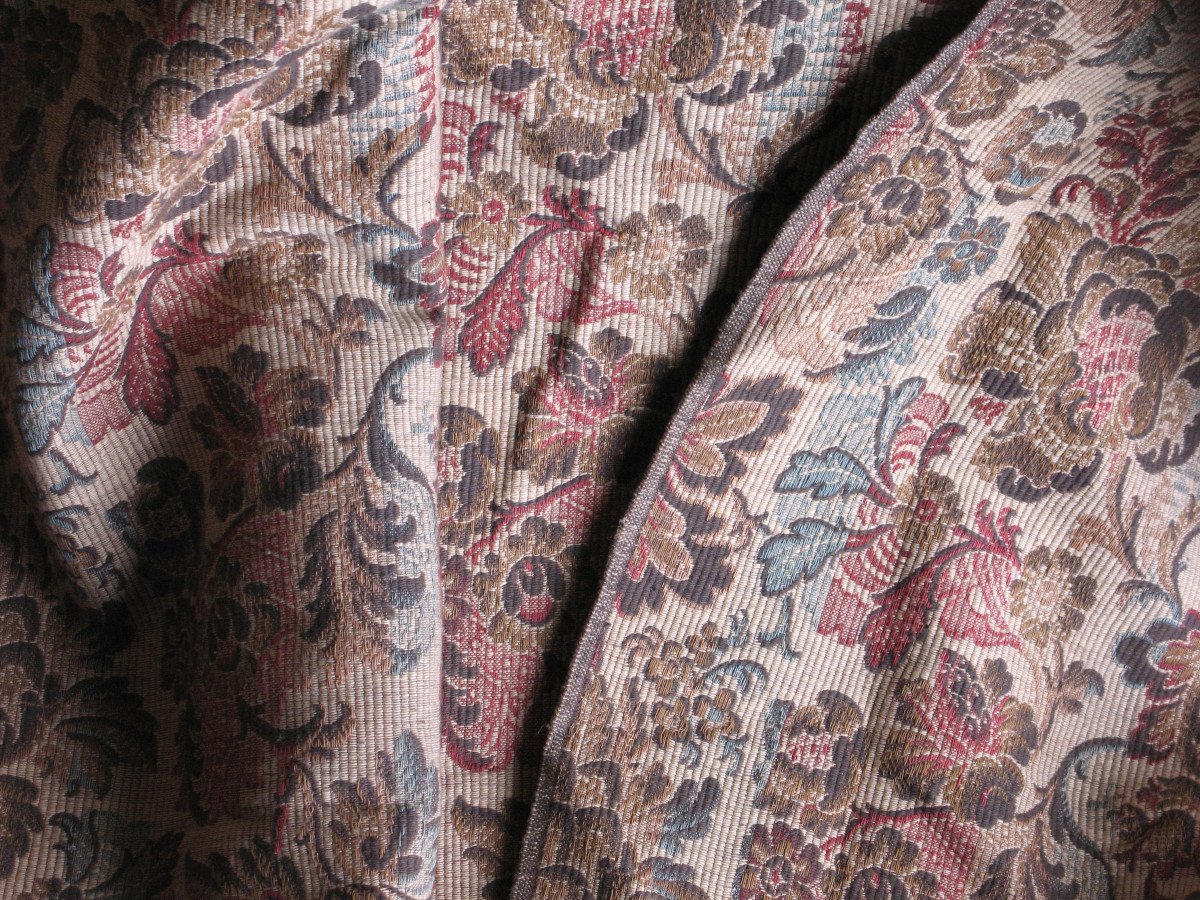 Pair Of Door Hanging Curtains In Woven Jacquard Floral Pattern Louis XIII Style Late 19th-photo-2
