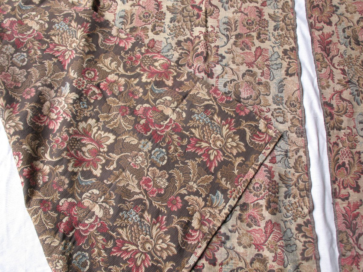 Paire de rideaux tentures portières en tissé Jacquard  motif floral style Louis XIII  fin 19ème-photo-4