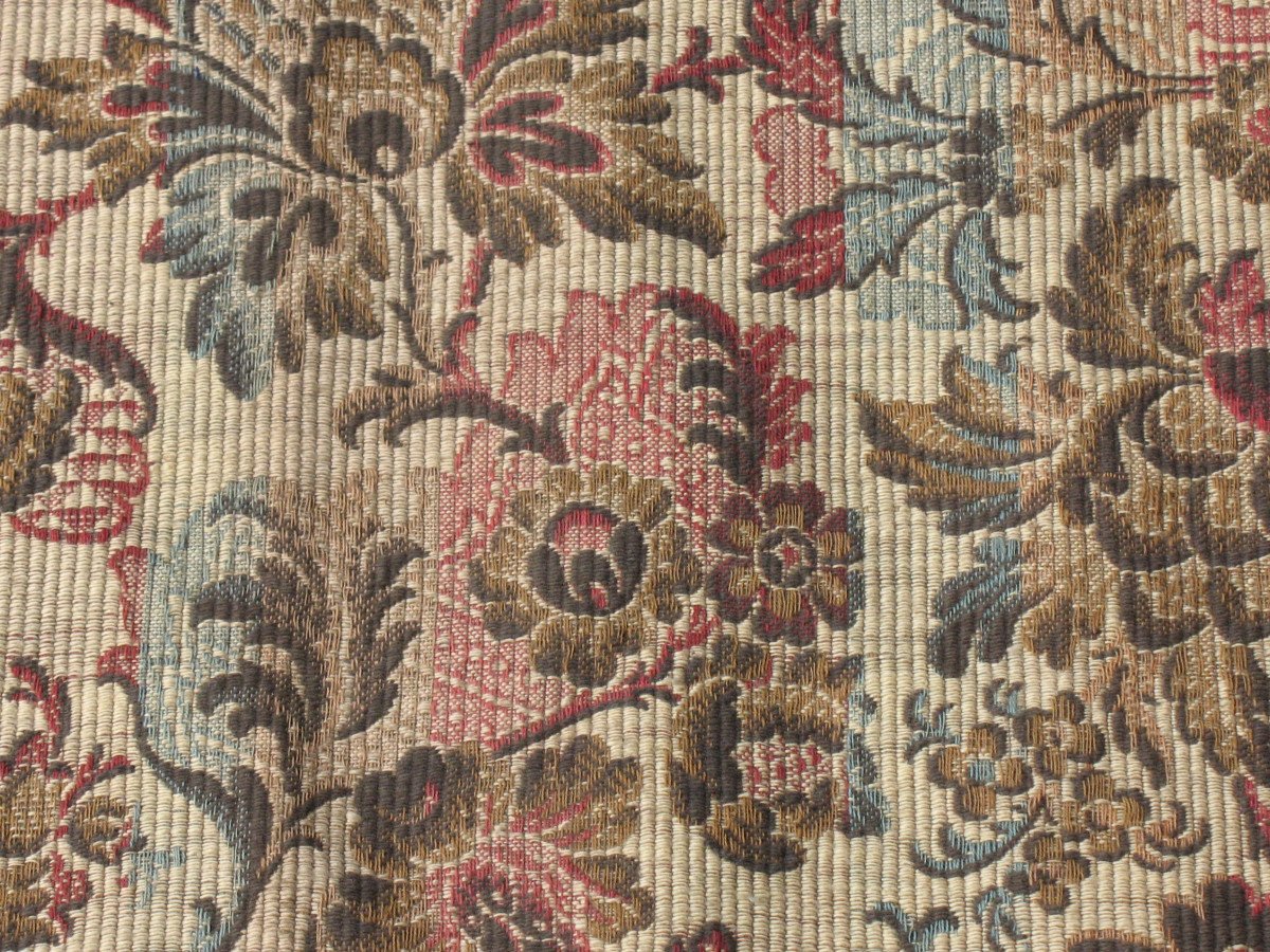 Paire de rideaux tentures portières en tissé Jacquard  motif floral style Louis XIII  fin 19ème-photo-6