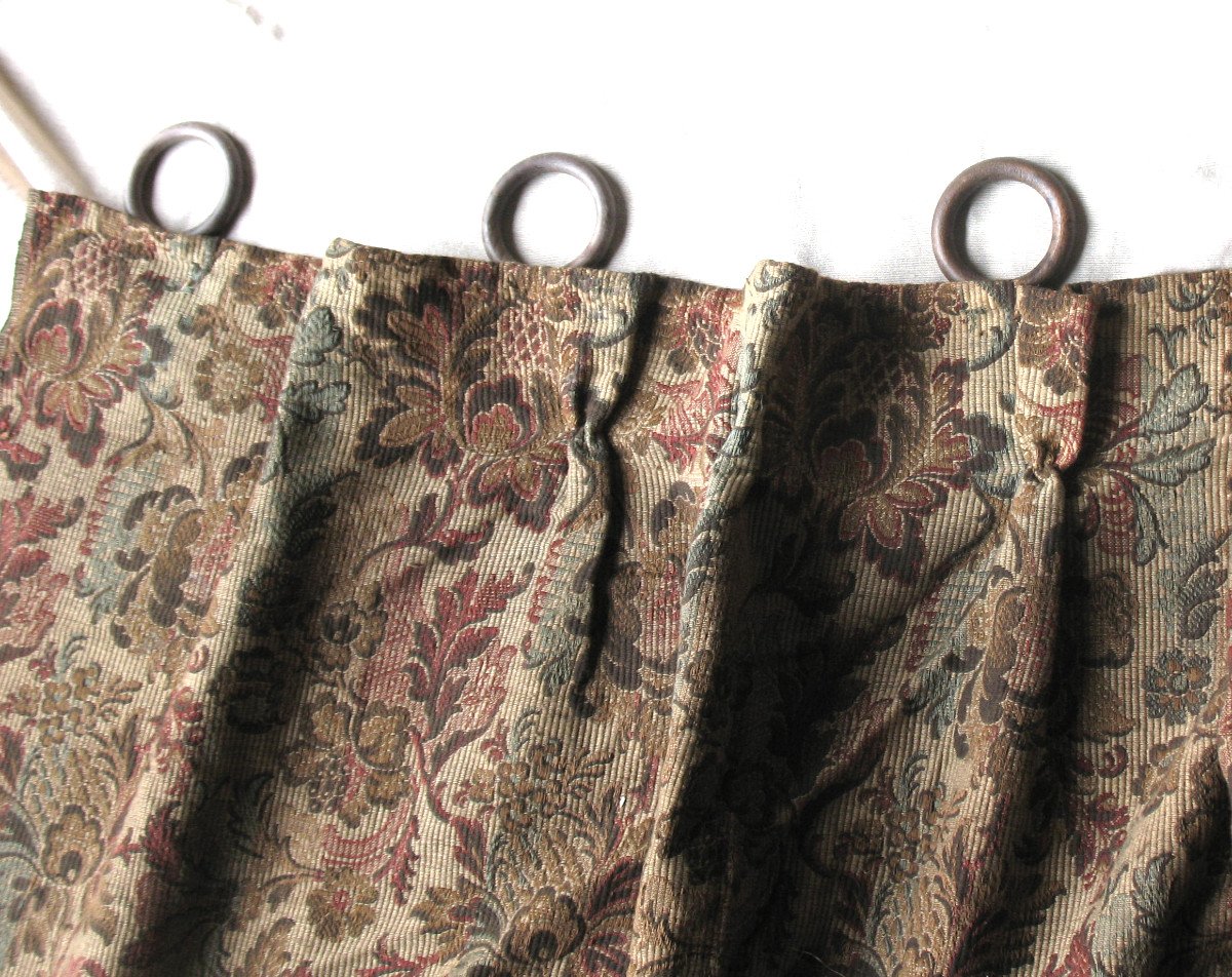 Pair Of Door Hanging Curtains In Woven Jacquard Floral Pattern Louis XIII Style Late 19th-photo-7