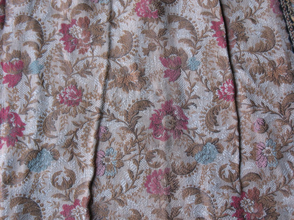 Paire de rideaux tentures portières en tissé Jacquard  motif floral style Louis XIII  fin 19ème-photo-4