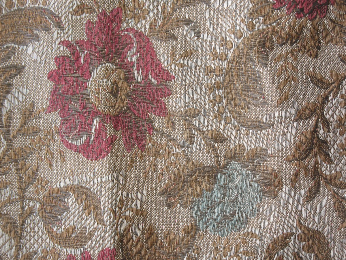 Paire de rideaux tentures portières en tissé Jacquard  motif floral style Louis XIII  fin 19ème-photo-5