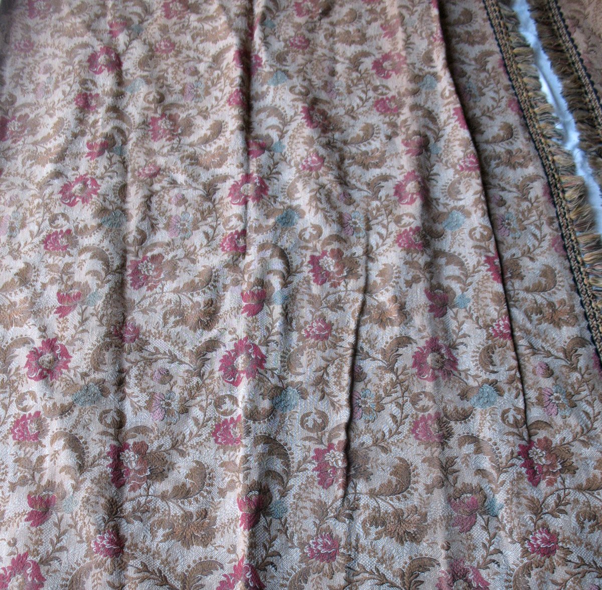 Pair Of Door Hanging Curtains In Woven Jacquard Floral Pattern Louis XIII Style Late 19th