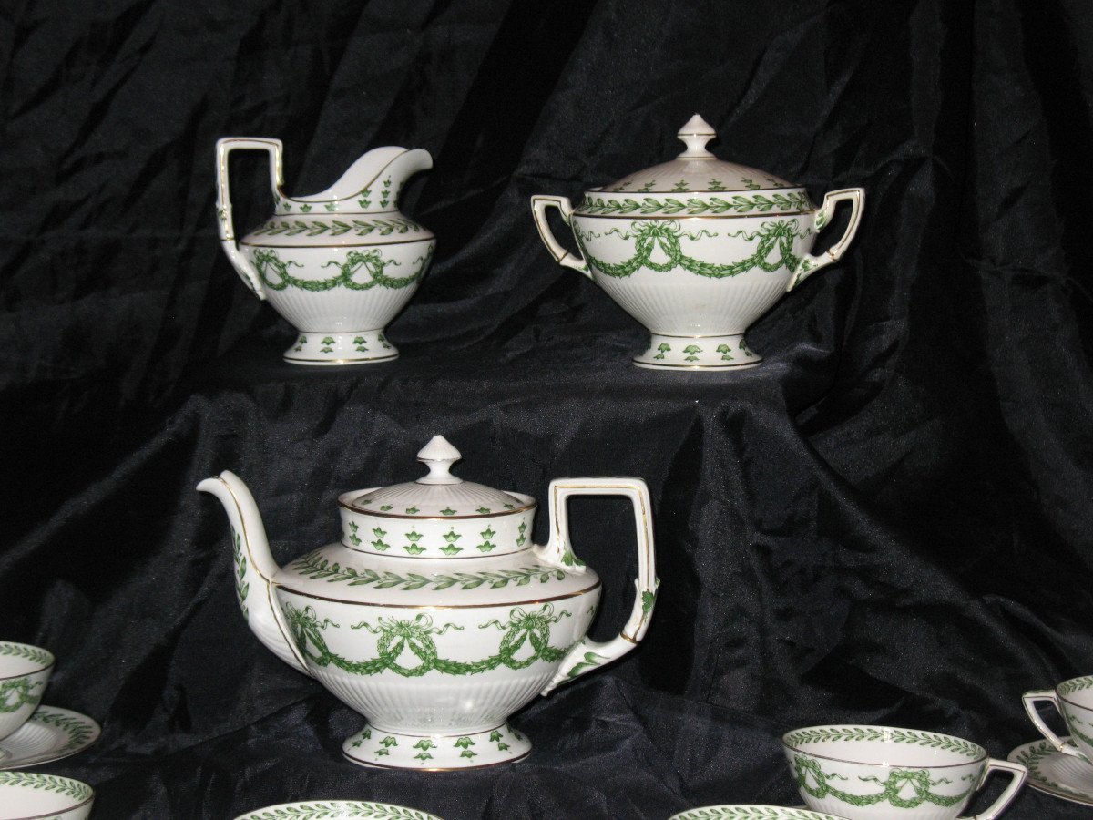 Service à thé en porcelaine de Sarreguemines décor feuilles de laurier époque 19ème-photo-3