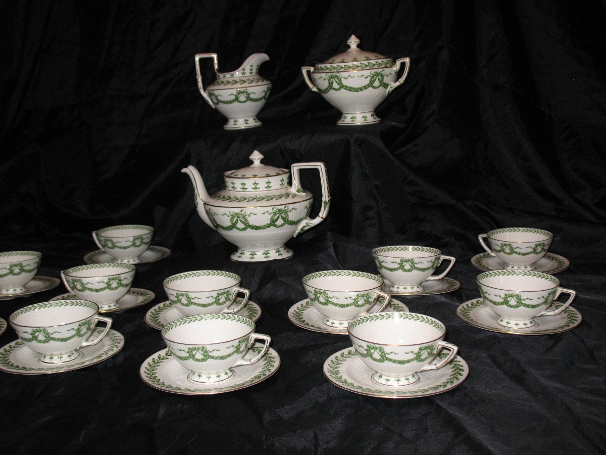 Service à thé en porcelaine de Sarreguemines décor feuilles de laurier époque 19ème-photo-4