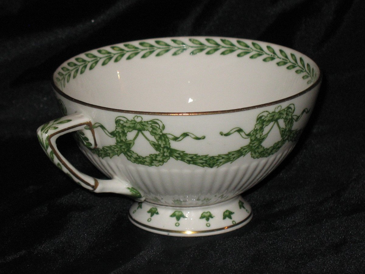 Service à thé en porcelaine de Sarreguemines décor feuilles de laurier époque 19ème-photo-8