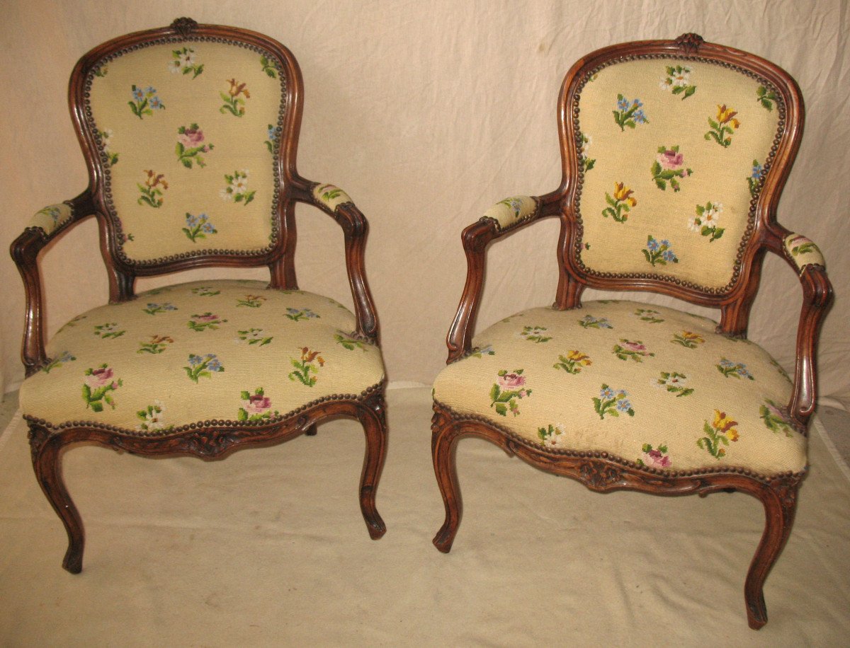 Pair Of Armchairs Stamped From The Louis XV Period In 18th Century Walnut-photo-2