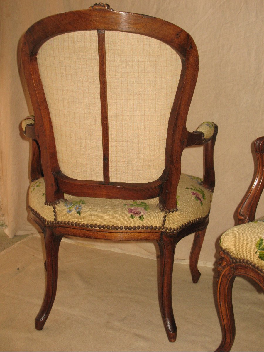 Pair Of Armchairs Stamped From The Louis XV Period In 18th Century Walnut-photo-3