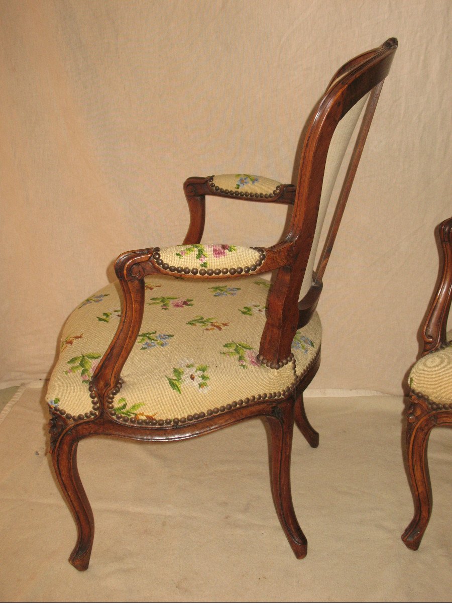 Pair Of Armchairs Stamped From The Louis XV Period In 18th Century Walnut-photo-4