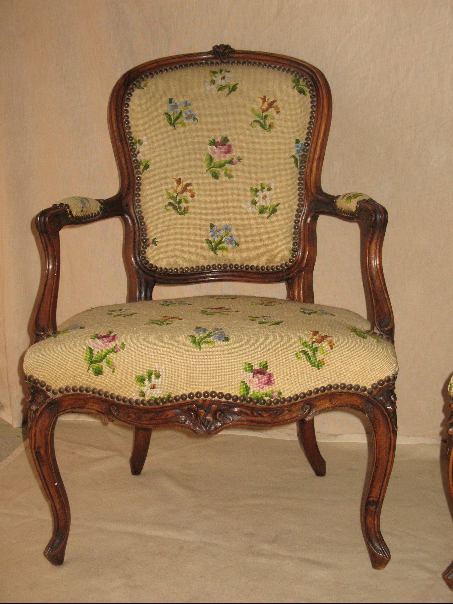 Pair Of Armchairs Stamped From The Louis XV Period In 18th Century Walnut-photo-8