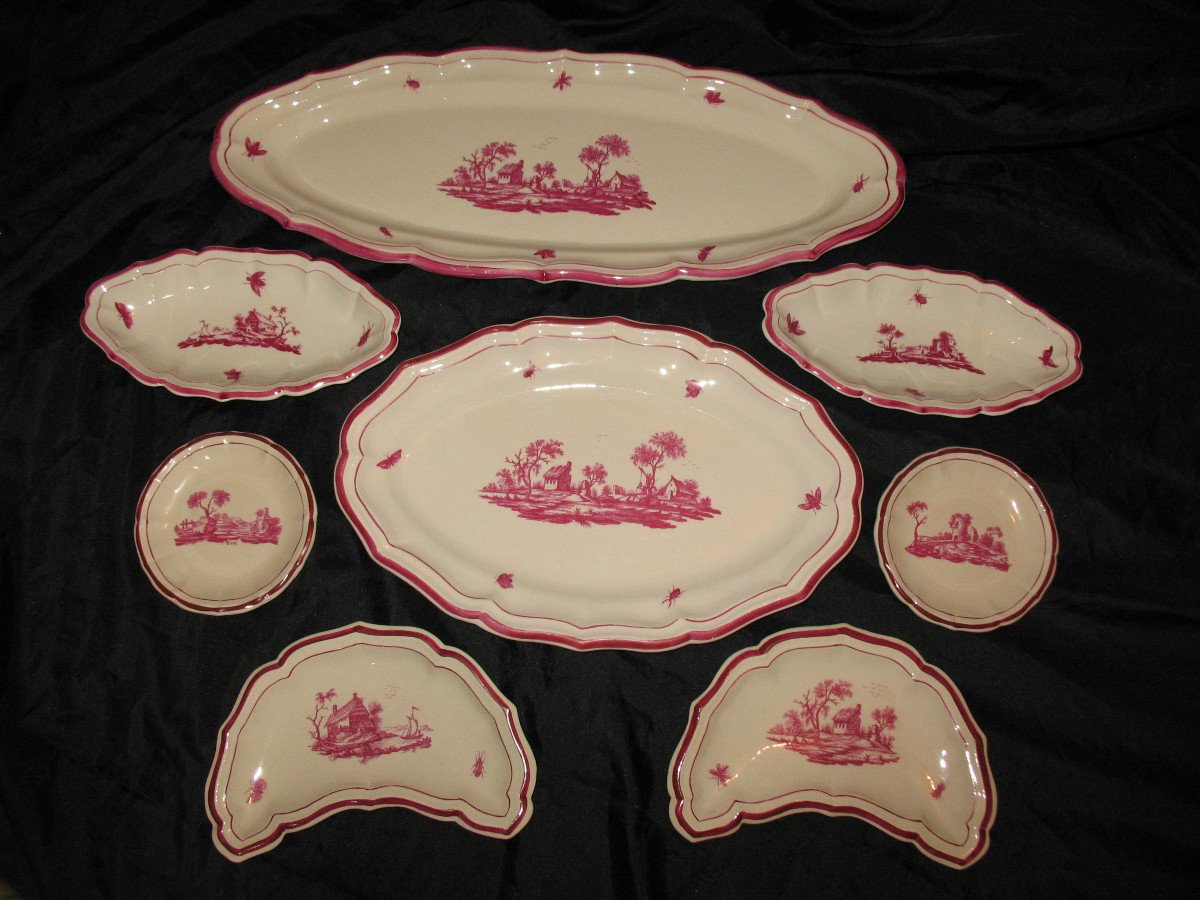 Gien Faience Table Service With Niderviller Decor Of 110 Pieces, Early 20th Century-photo-3