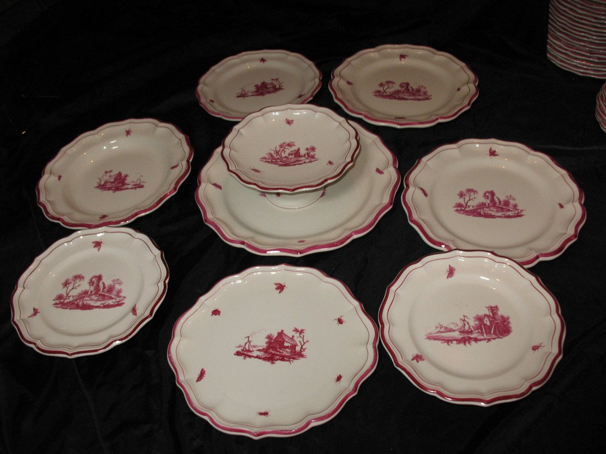Gien Faience Table Service With Niderviller Decor Of 110 Pieces, Early 20th Century-photo-5