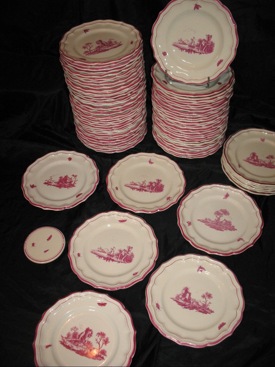 Gien Faience Table Service With Niderviller Decor Of 110 Pieces, Early 20th Century-photo-7