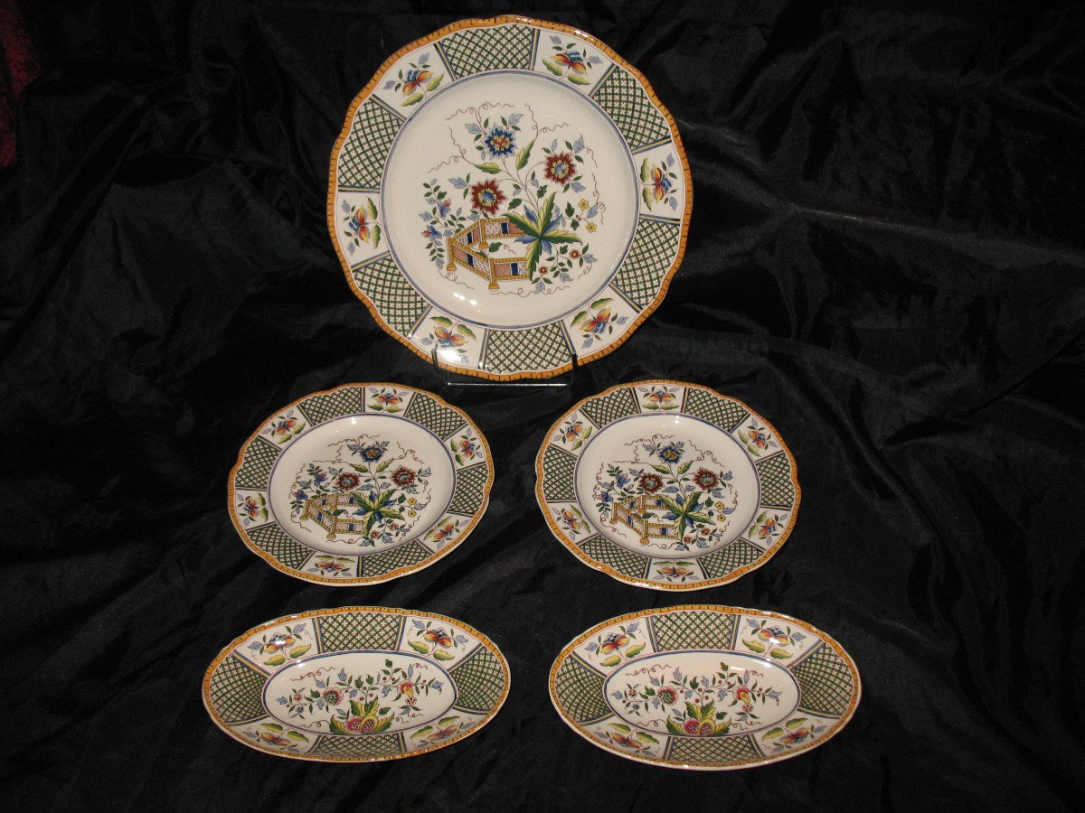 Sarreguemines Earthenware Table Service, Montmorency Decor, 90 Pieces, Late 19th Century-photo-5