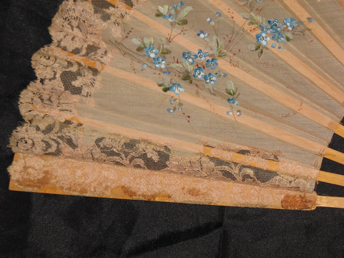 Eventail en organza peint à décor d'oiseaux et fleurs époque début 20ème-photo-5