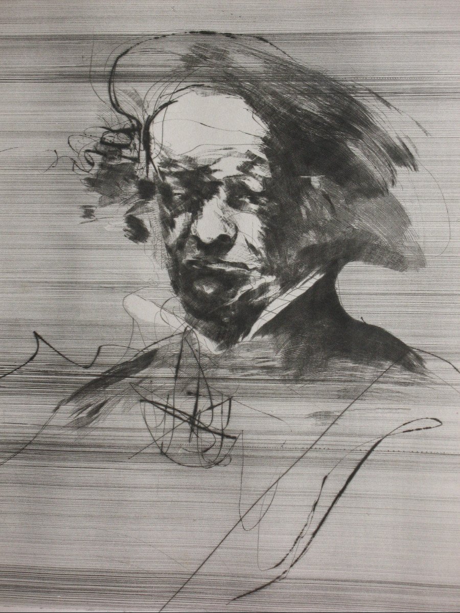 Claude Weisbuch (1927-2014) pointe sèche originale Portrait au béret-photo-4