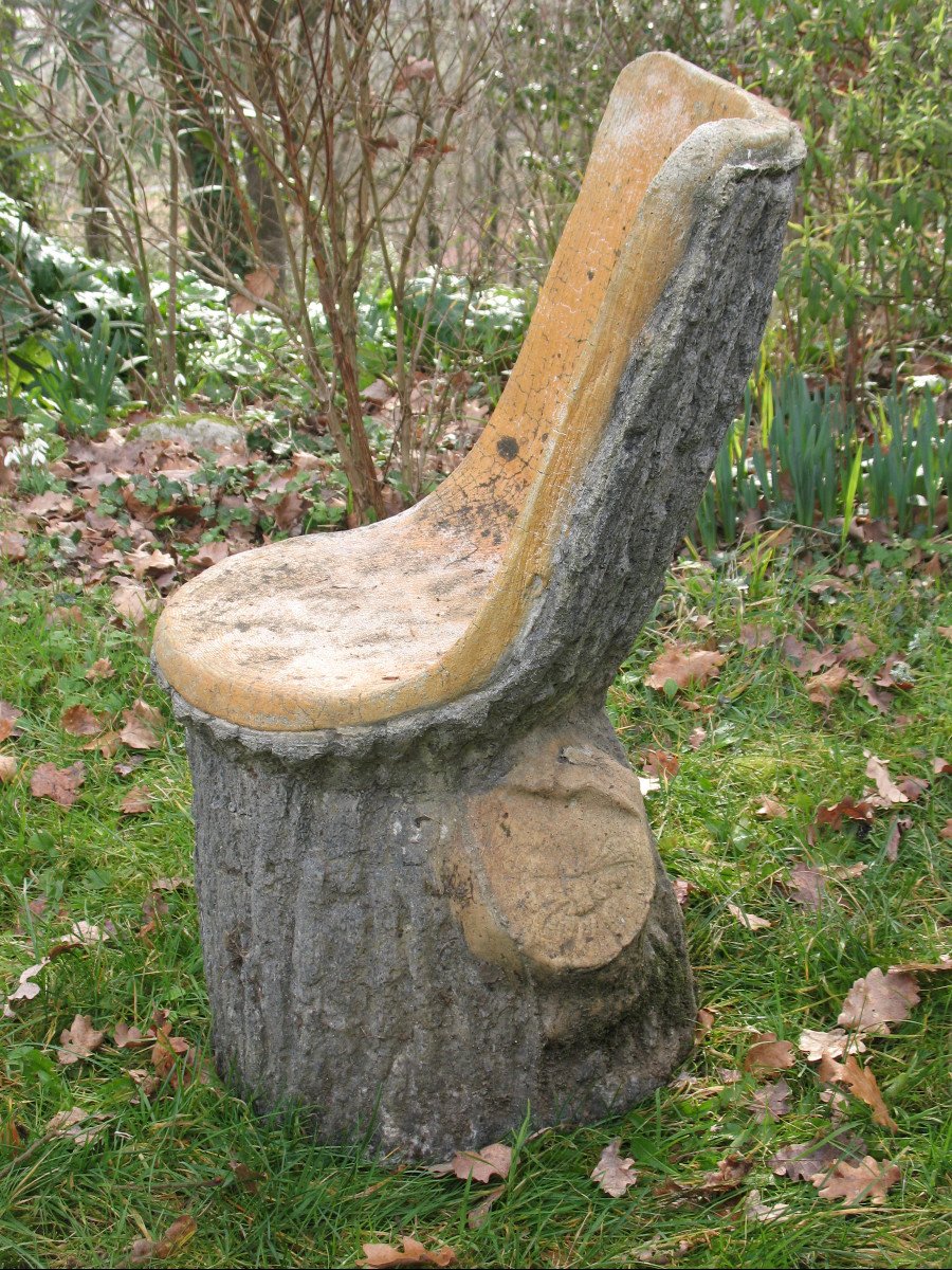 Salon de jardin en ciment imitant le bois naturel époque années 50 composé de 9 pièces-photo-1