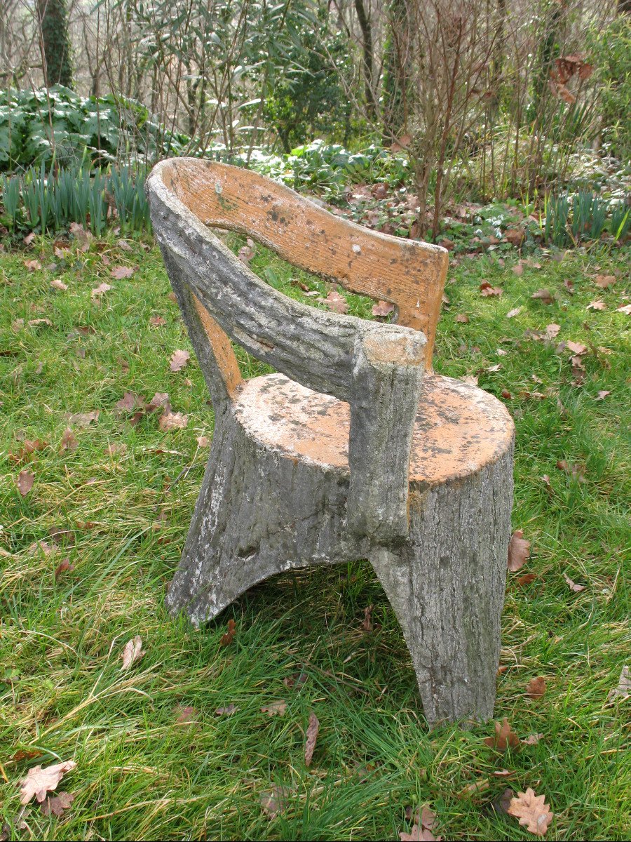 Garden Furniture In Cement Imitating Natural Wood From The 1950s Composed Of 9 Pieces-photo-7