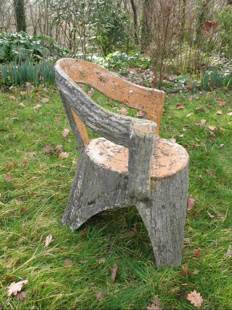 Salon de jardin en ciment imitant le bois naturel époque années 50 composé de 9 pièces-photo-7