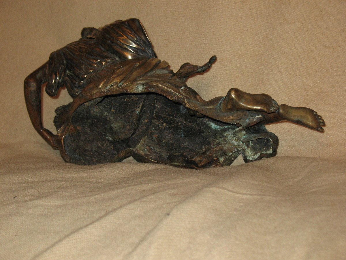 Bronze Sculpture Woman In The Antique With Nest Of Birds 19th Time-photo-6