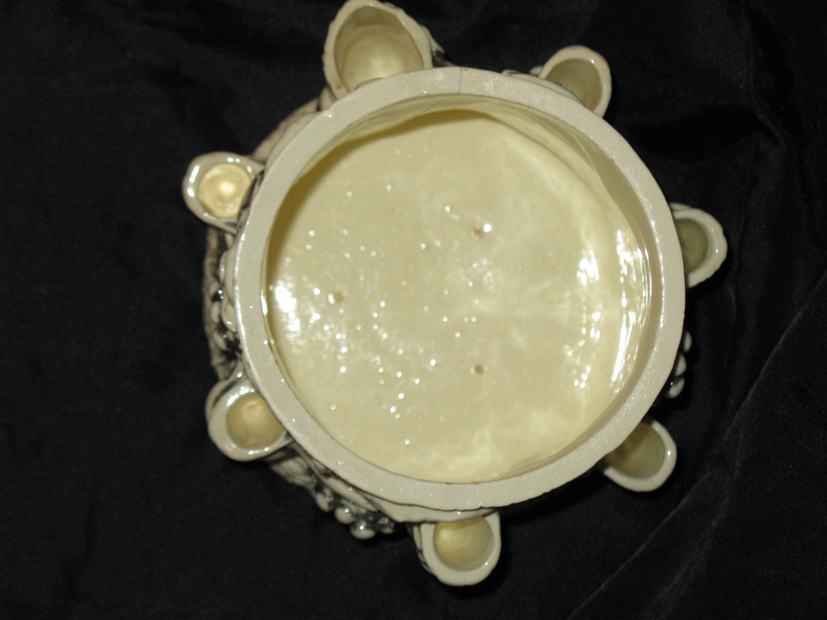 Pair Of Langeais Faience Pipe Holder Tobacco Jars With Grapes Decor, Signed 19th Century-photo-6