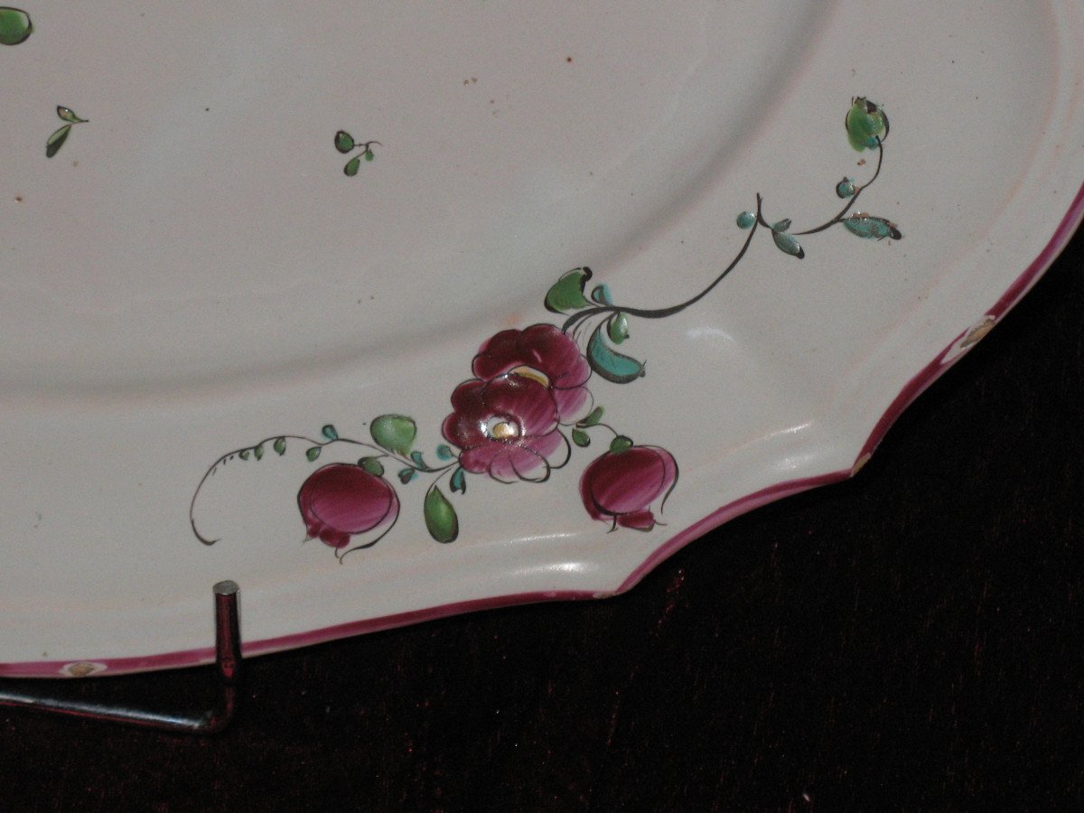 Plat ovale en faïence de Sceaux époque 18ème décor floral polychrome-photo-4