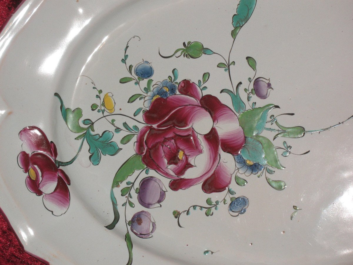 Plat ovale en faïence de Sceaux époque 18ème décor floral polychrome-photo-3