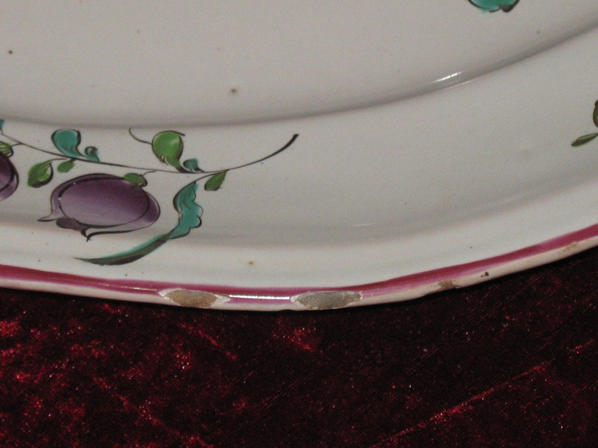 Oval Earthenware Dish From Sceaux, 18th Century, Polychrome Floral Decoration-photo-8
