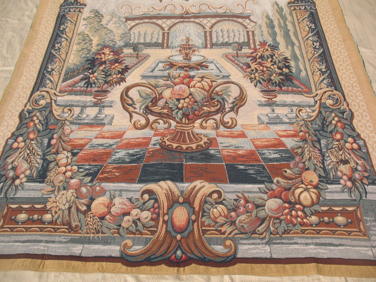 Large Halluin Tapestry In Loiselles Stitch - Le Jardin De Bagatelle - D: 175 X 235 Cm-photo-2