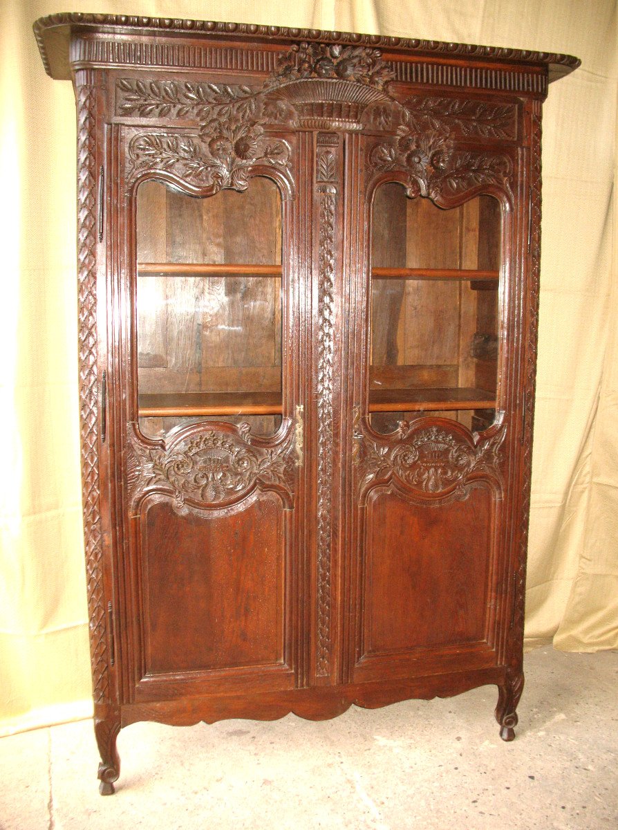 Wedding Cabinet Glazed And Carved In Oak 19th Time Origin Normandy