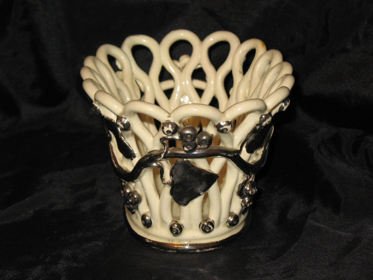 Langeais Earthenware Oval Planter Decorated With Masonic Berries Th. 19th-photo-3
