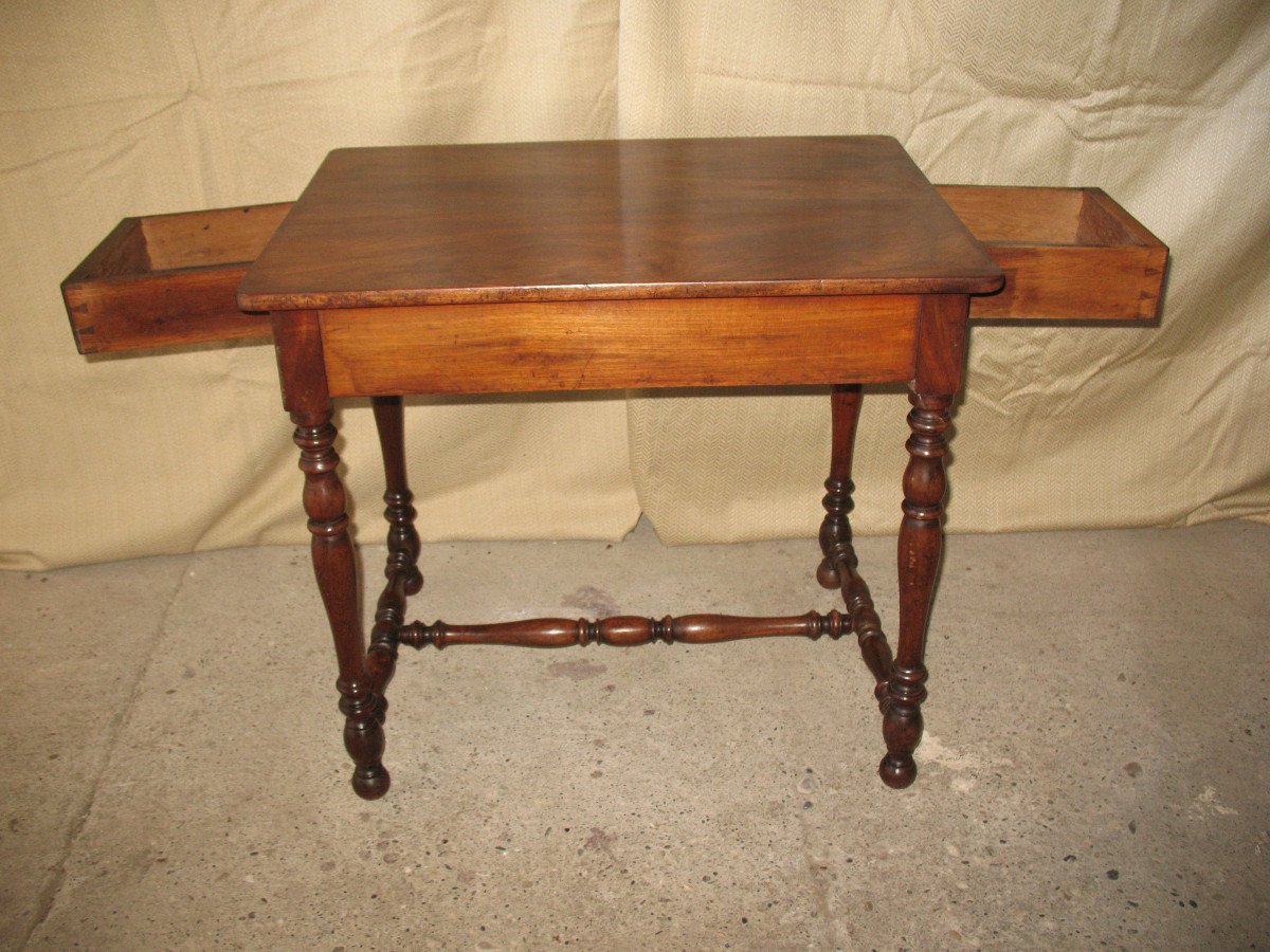 Small 19th Century Desk Writing Table In Solid Walnut, Louis XIII Style-photo-2