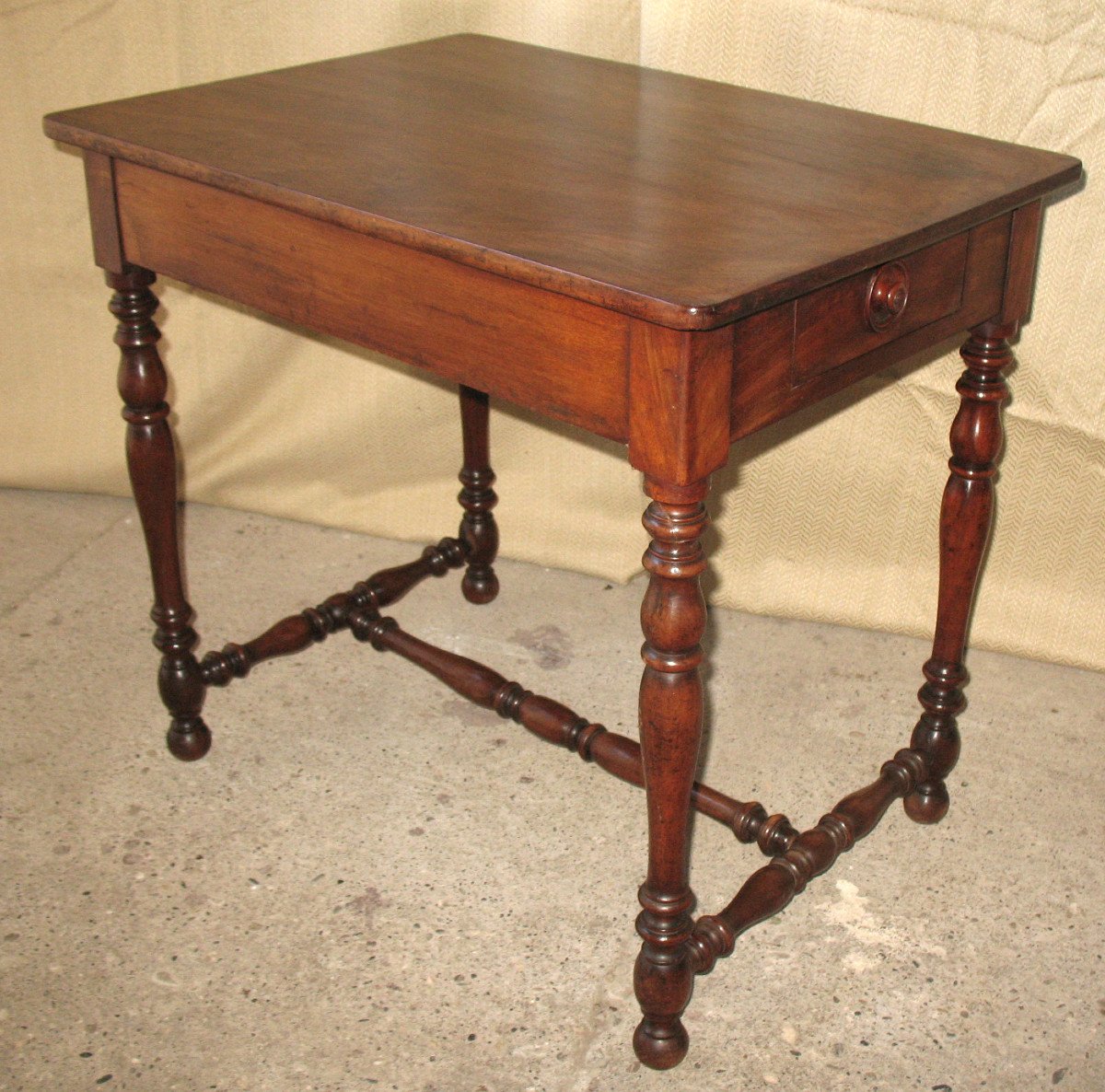 Small 19th Century Desk Writing Table In Solid Walnut, Louis XIII Style-photo-3