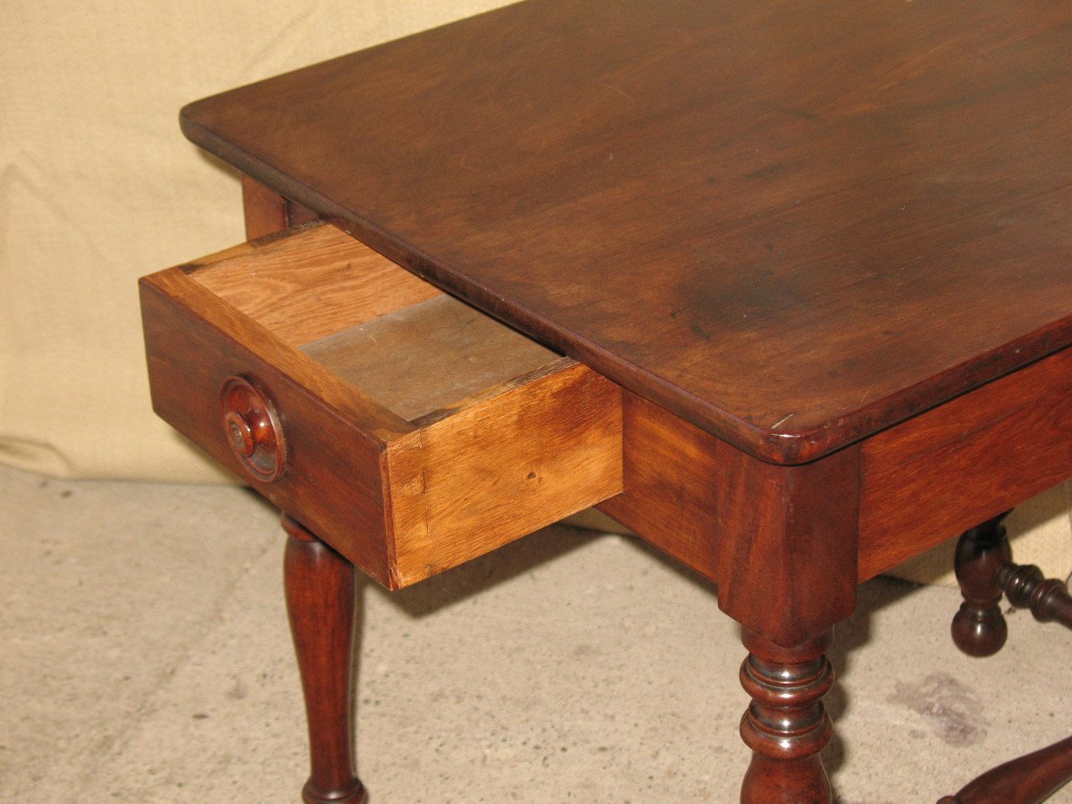Small 19th Century Desk Writing Table In Solid Walnut, Louis XIII Style-photo-6
