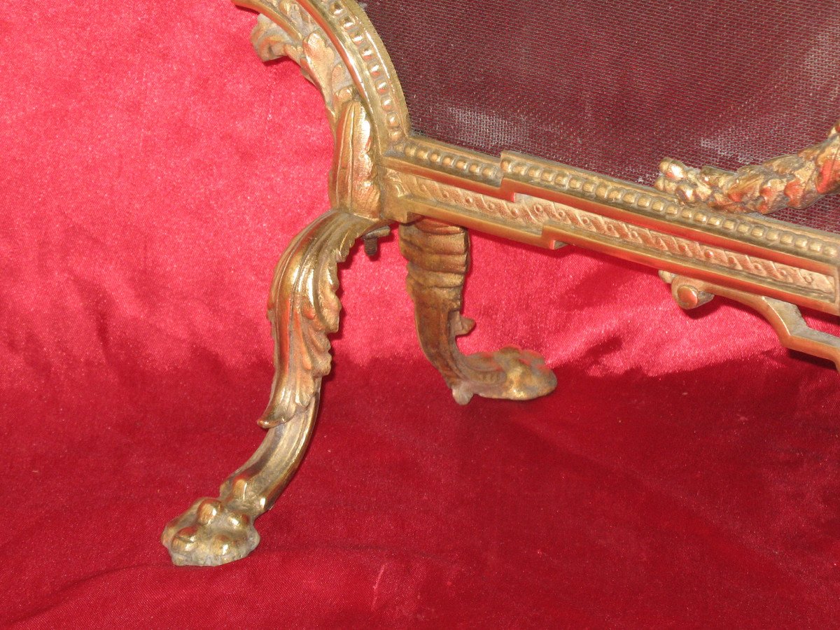 Ecran de cheminée pare étincelles en bronze de style Louis XVI époque 19ème-photo-2