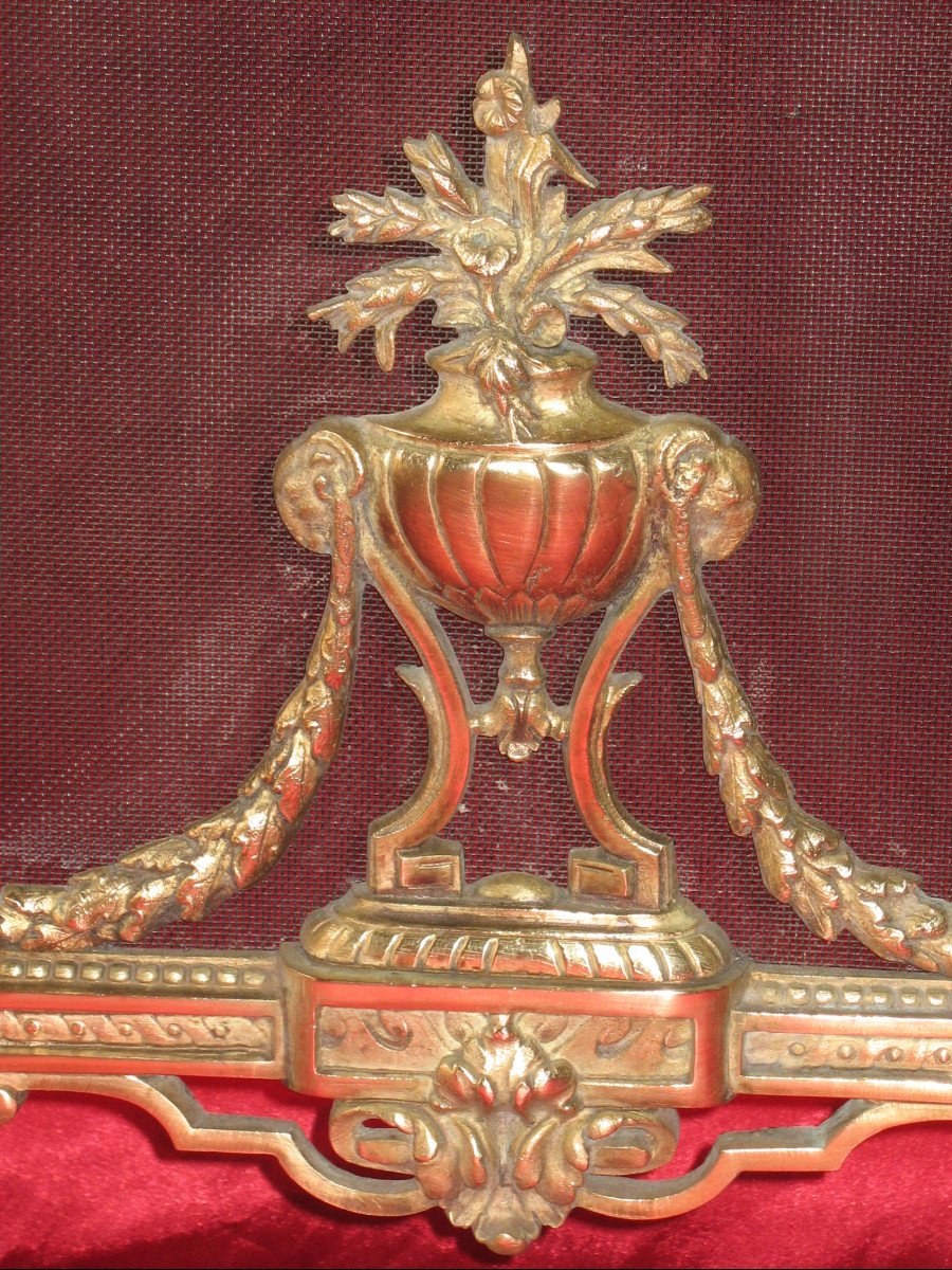 Ecran de cheminée pare étincelles en bronze de style Louis XVI époque 19ème-photo-1