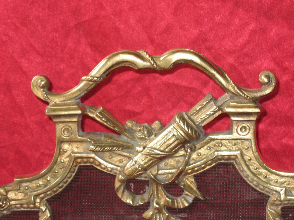 Ecran de cheminée pare étincelles en bronze de style Louis XVI époque 19ème-photo-5