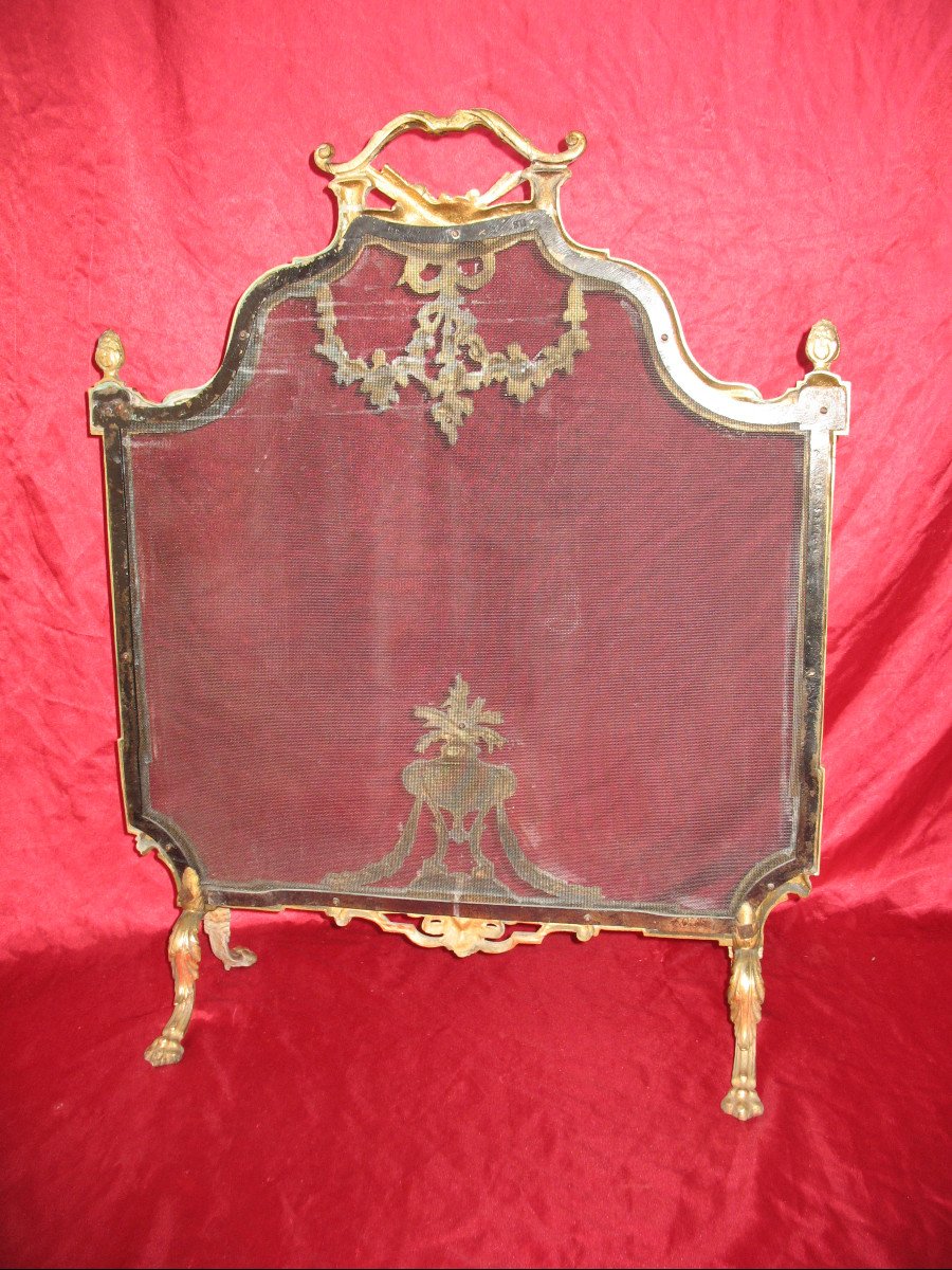 Ecran de cheminée pare étincelles en bronze de style Louis XVI époque 19ème-photo-8