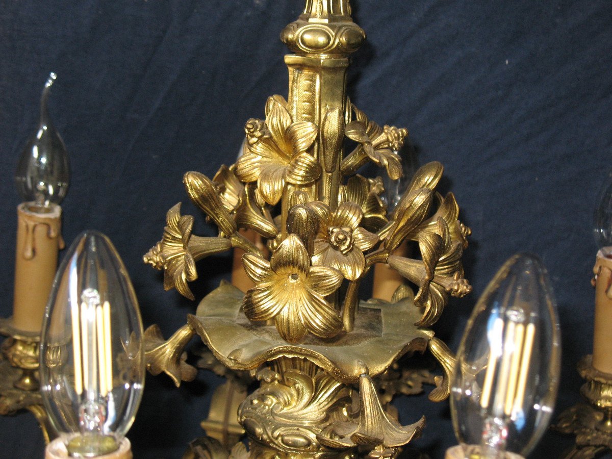 Gilt Bronze Chandelier Transition Louis XV Louis XVI Style With 12 Lights 19th Century-photo-2