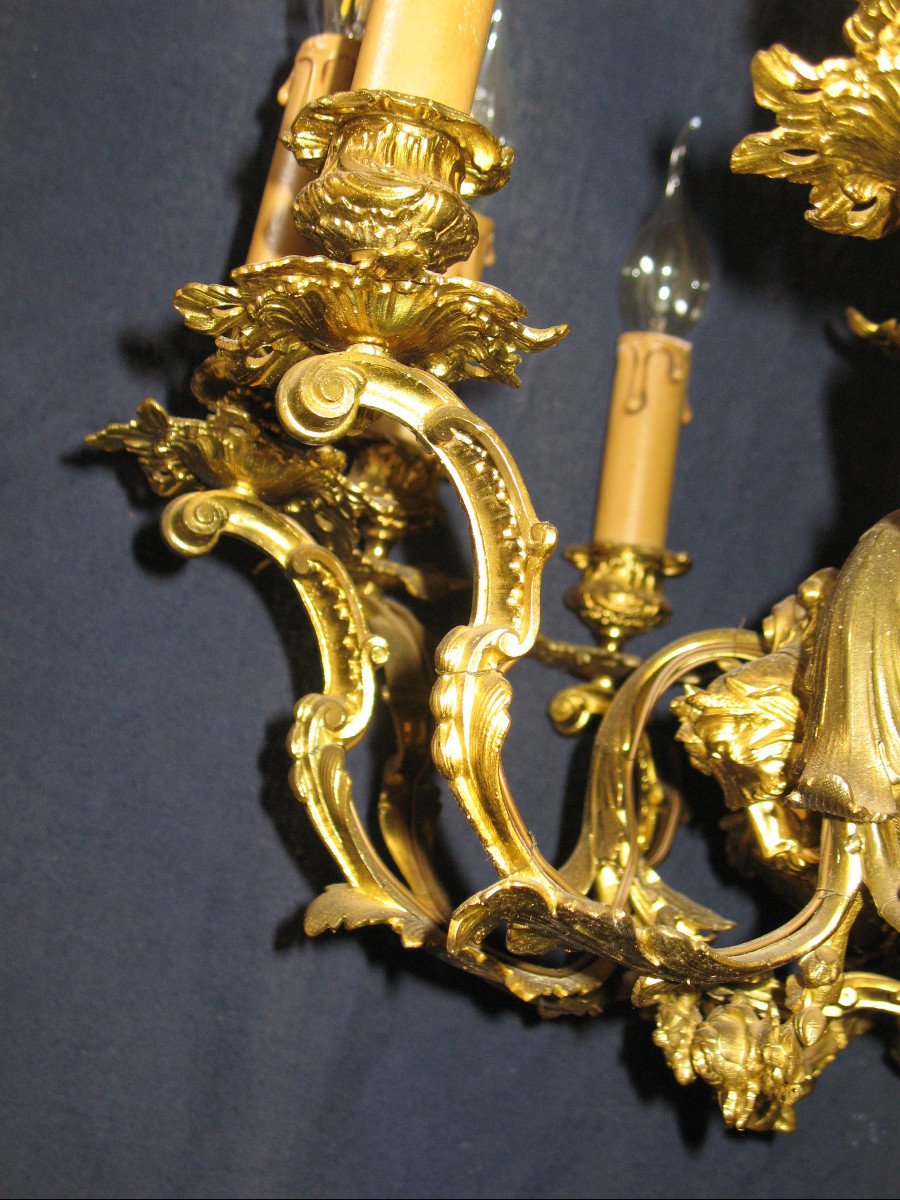Gilt Bronze Chandelier Transition Louis XV Louis XVI Style With 12 Lights 19th Century-photo-2