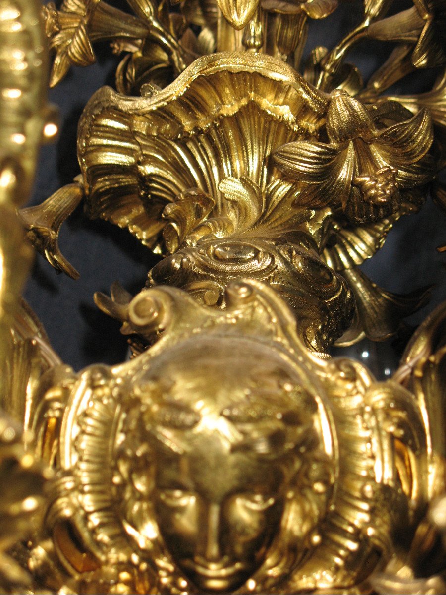 Gilt Bronze Chandelier Transition Louis XV Louis XVI Style With 12 Lights 19th Century-photo-4