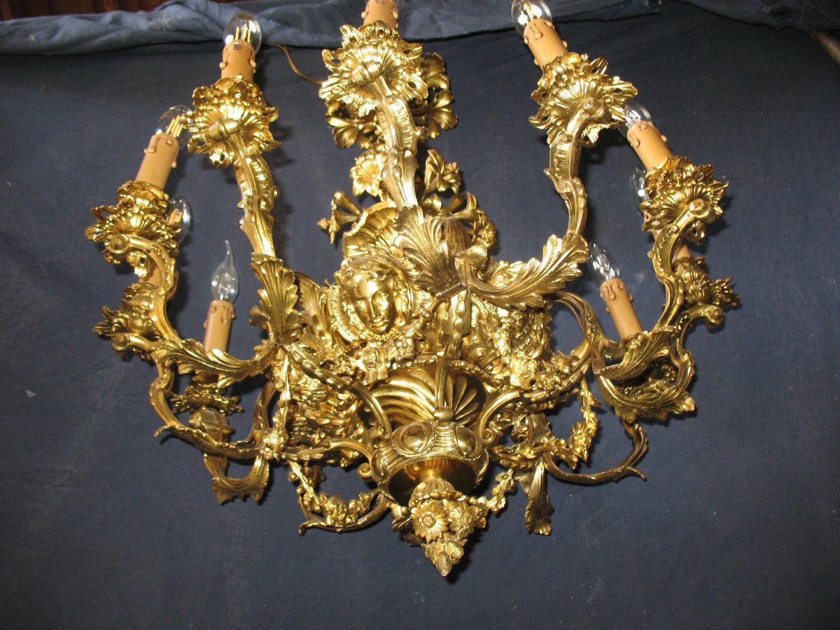 Gilt Bronze Chandelier Transition Louis XV Louis XVI Style With 12 Lights 19th Century-photo-8